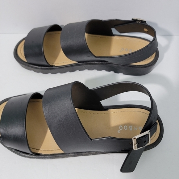 Bamboo Women Black Open Toe Slingback Casual Sandals Sz 39 Buckle Closure - Picture 4 of 11